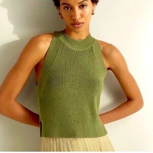 Wilfred Crevier Cropped Knit Halter Sweater Tank Top Succulent Green L